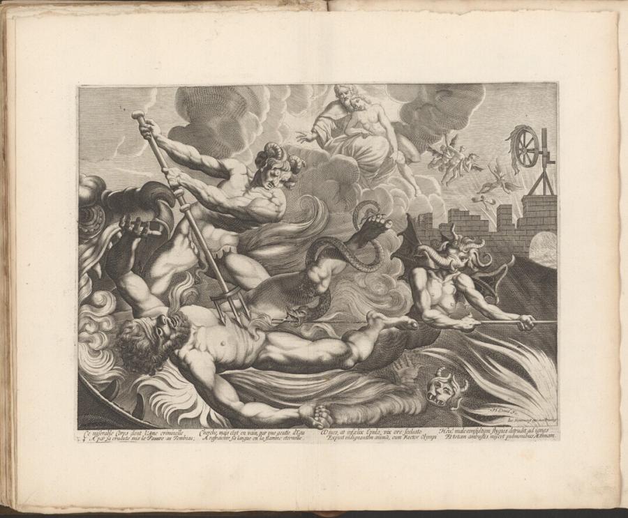 De rijke man in de hel kijkt op naar Lazarus in de schoot van Abraham