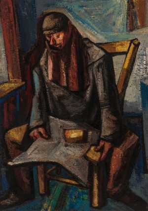 man-in-broodpapier-lezend