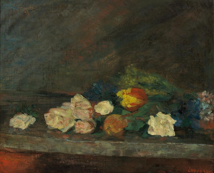 Bloemstilleven van tulpen en rozen 