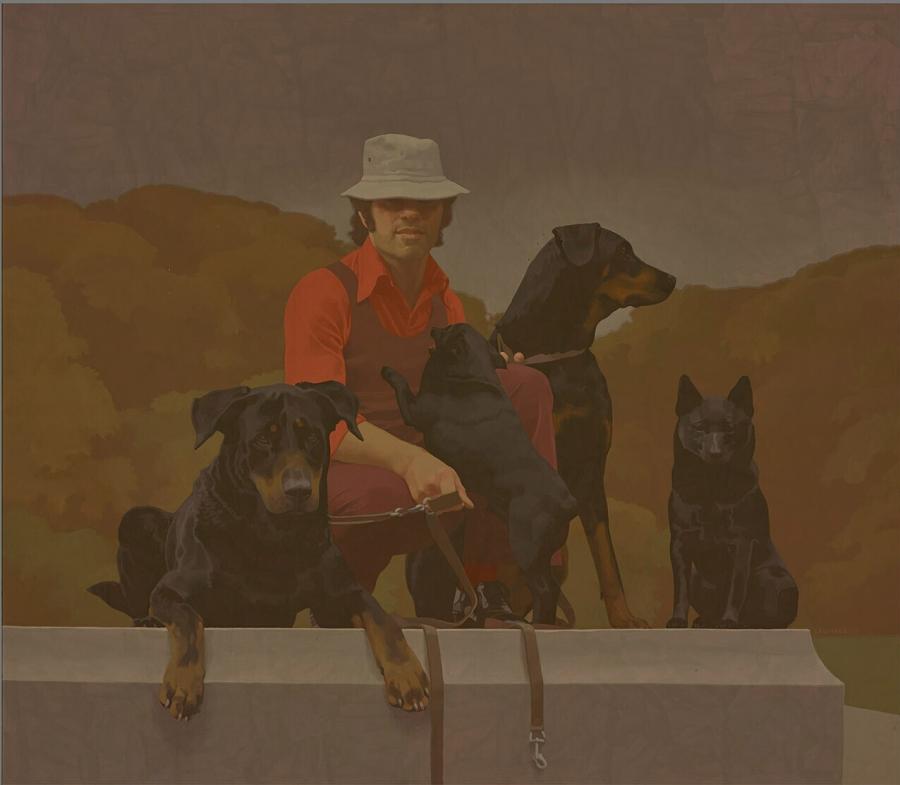 Alan with the Dogs on a Grey Day