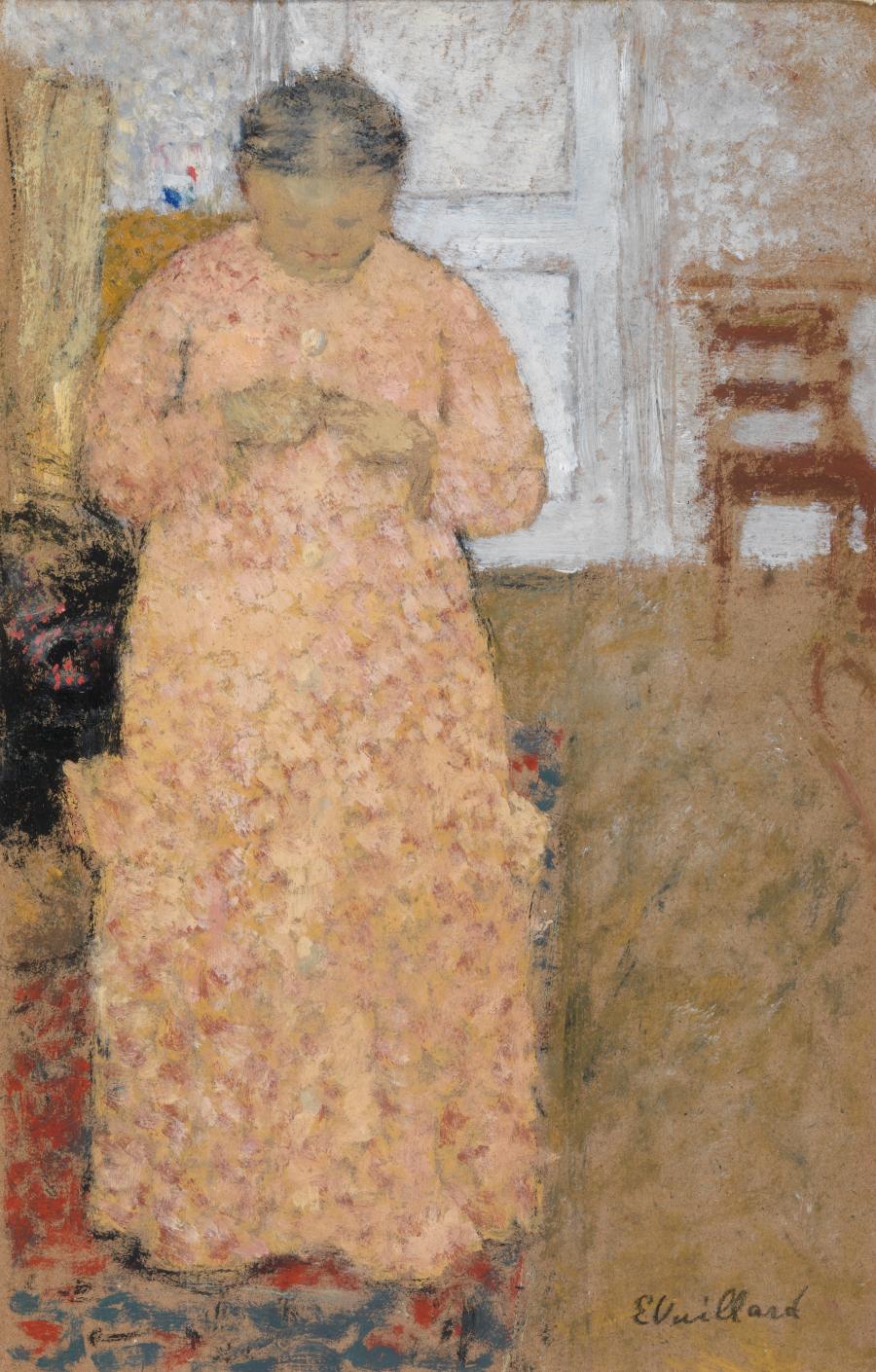 Femme en rose tricotant (Breiende vrouw in het roze)