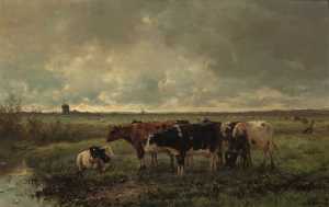 koeien-in-een-landschap-met-molen-aan-de-horizon