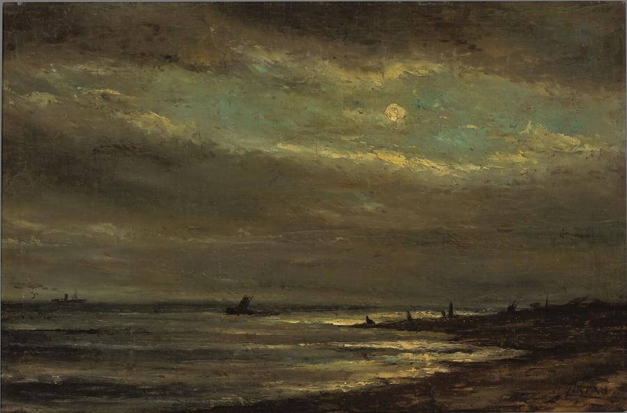 Kust bij maanlicht