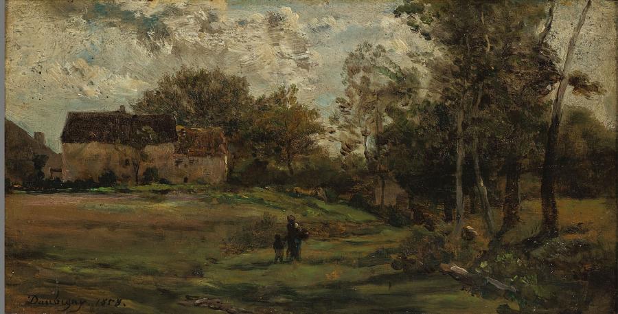 Landscape with farm and trees