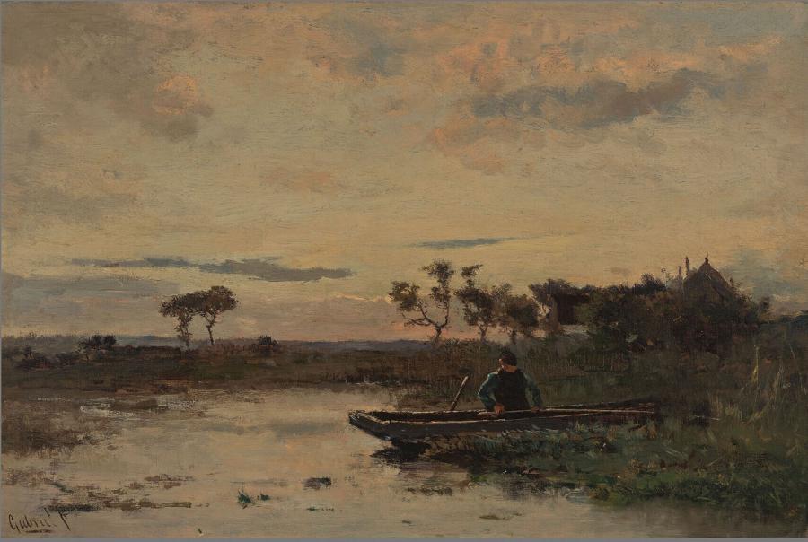 Polderlandschap met visser