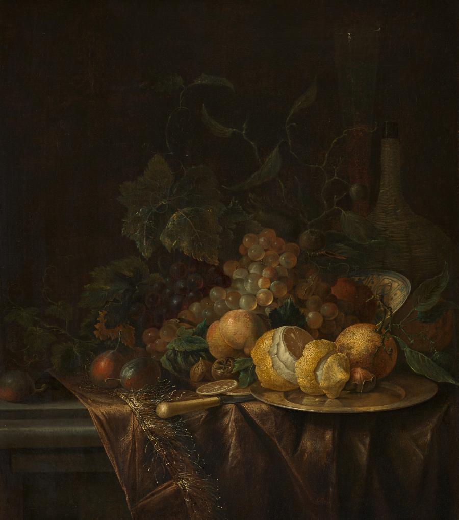 Still life with Fruit, a Flute and a Carboy