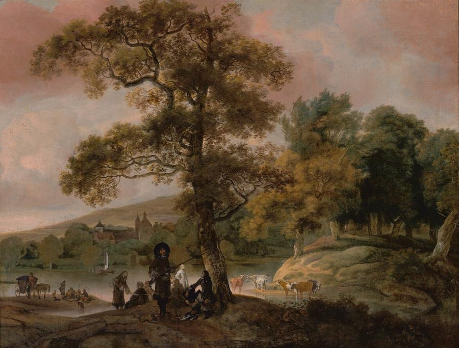 Distinguished Hunting Company on the Bank of a River