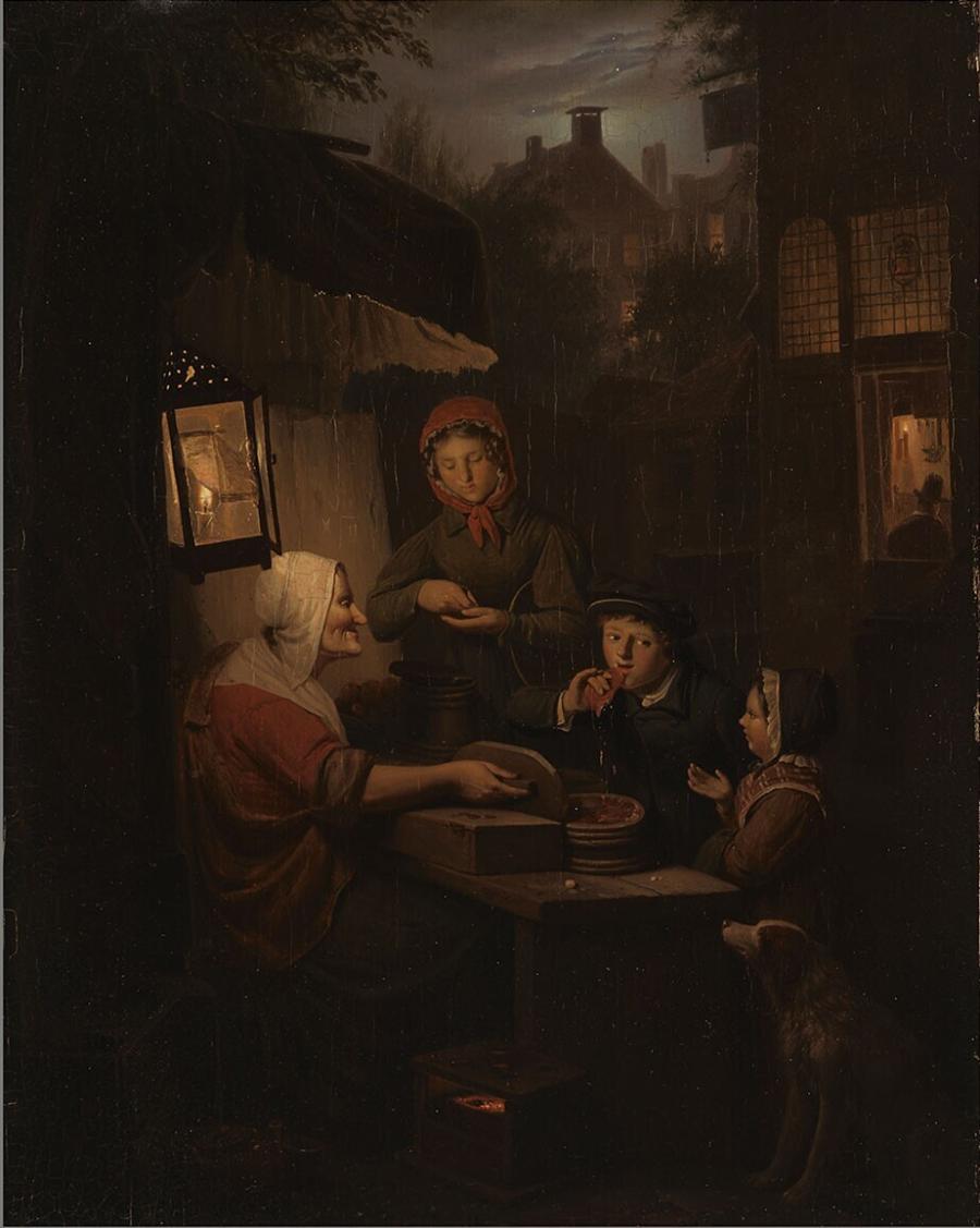 Kraam bij avondlicht