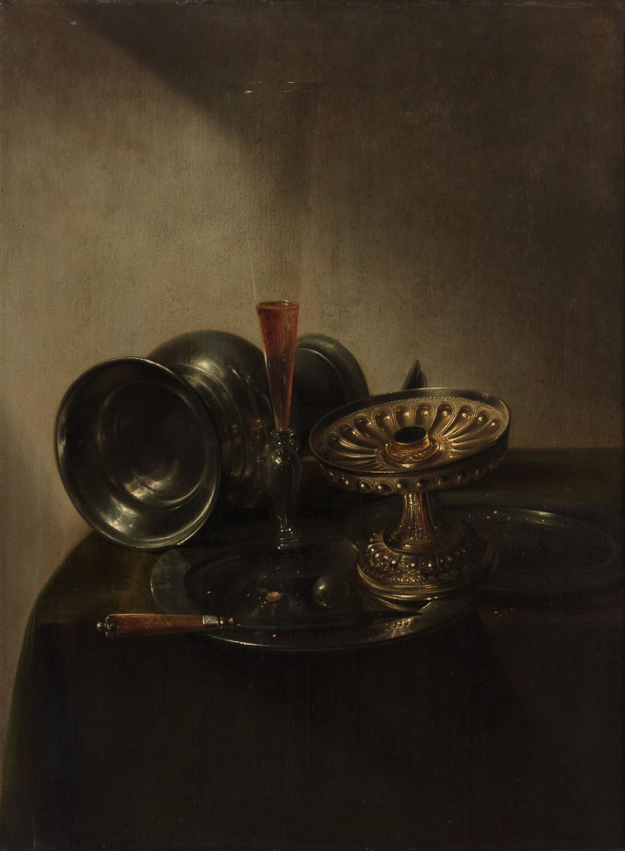 Still Life with a Jug lying on its side, a Flute-glass and a Tazza