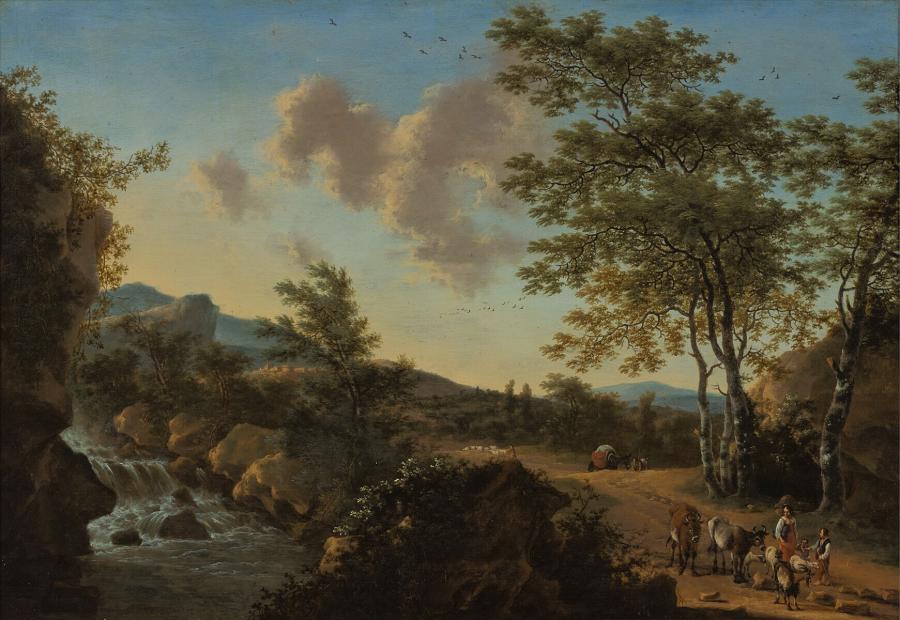 Italianiserend landschap met waterval