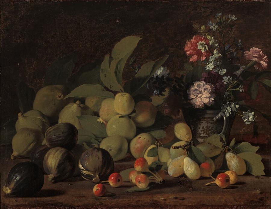 Stilleven van vruchten en bloemen