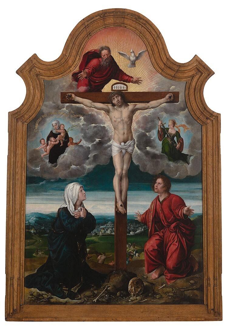 Christus aan het kruis tussen Maria en Johannes