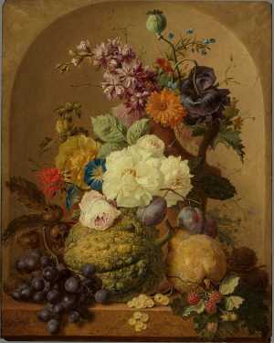 stilleven-van-vruchten-en-bloemen-in-een-nis