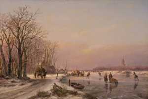 winterlandschap-met-boerenkar-en-schaatsenrijders