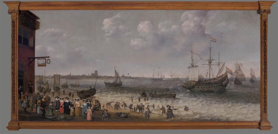 Portret van een familie aan de Maasmond bij Den Briel