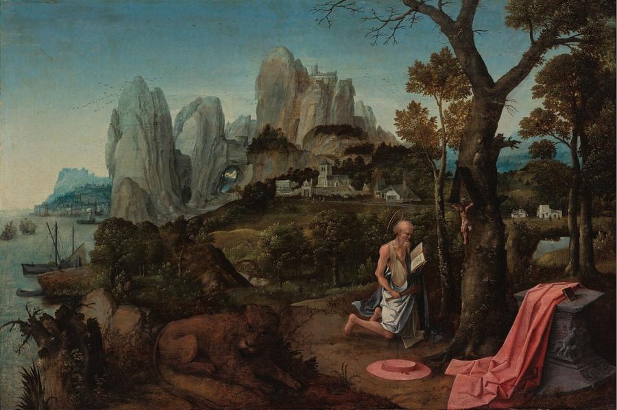 De heilige Hieronymus in een landschap