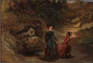 sand-road-with-two-women-near-a-sculpture