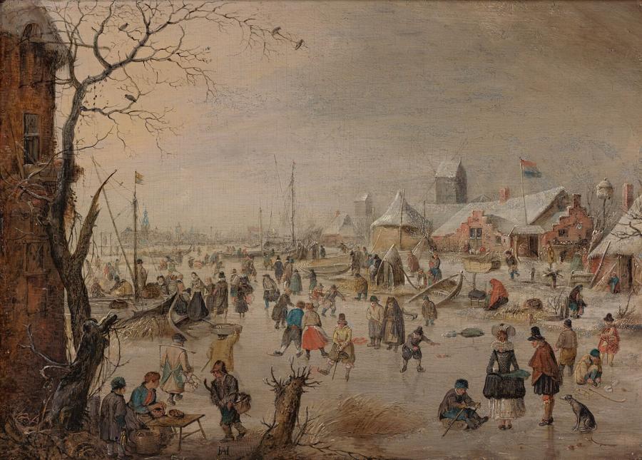 Winterlandschap met schaatsenrijders