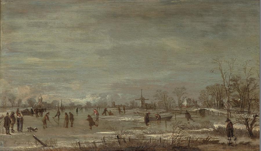 A Frozen River with Skaters