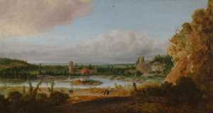 landschap-met-toren-en-rond-gebouw