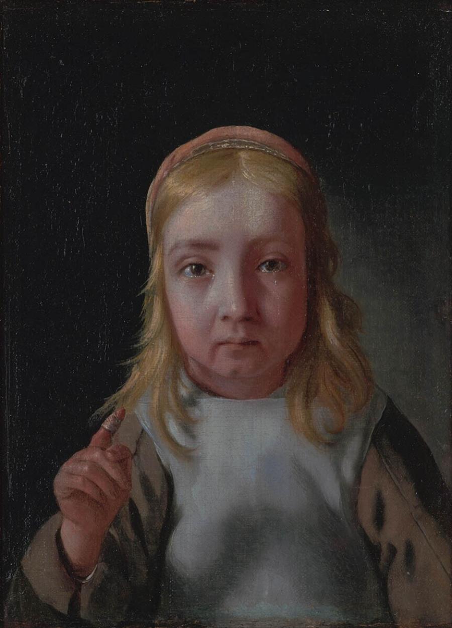 Girl with a bandaged finger - feeling