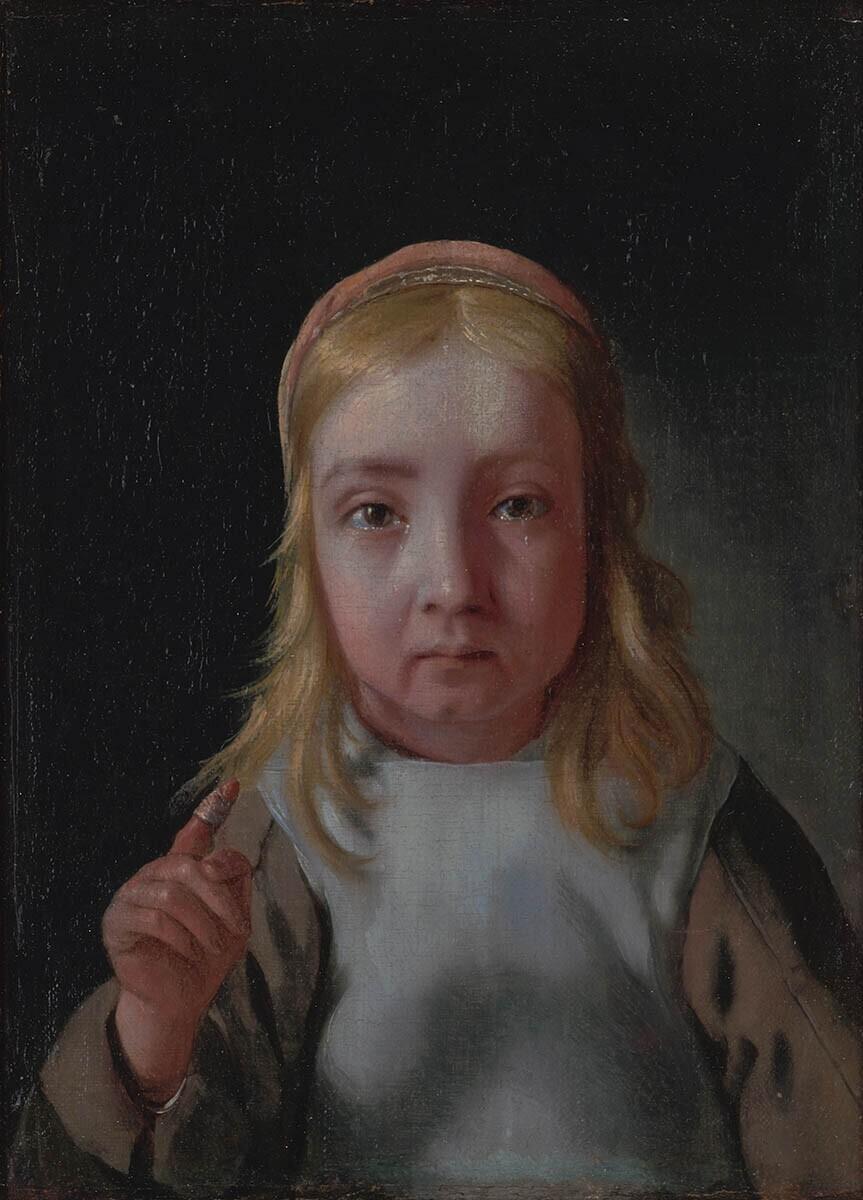 Girl with a bandaged finger - feeling