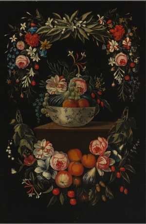porseleinen-kom-met-bloemen-en-vruchten-omringd-door-een-krans-van-bloemen-en-vruchten