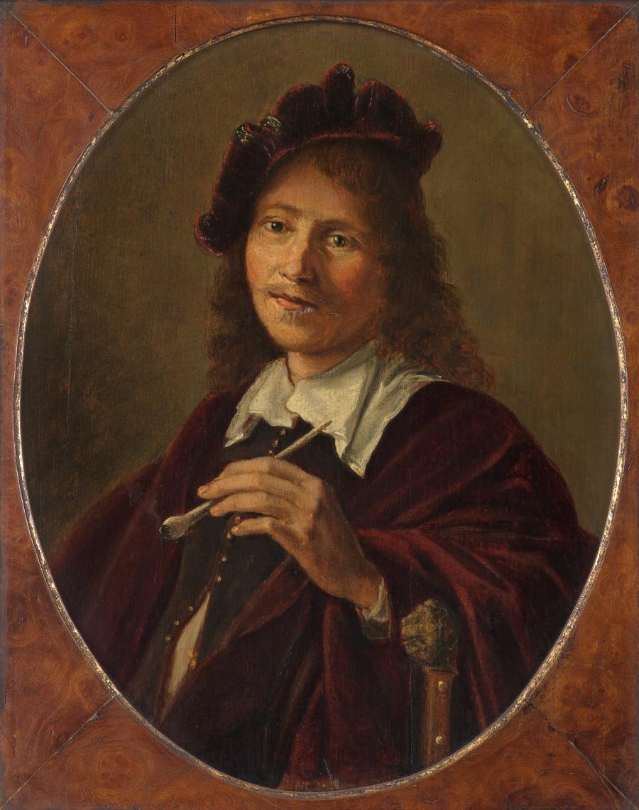 Portret van een man met een pijp in de linkerhand