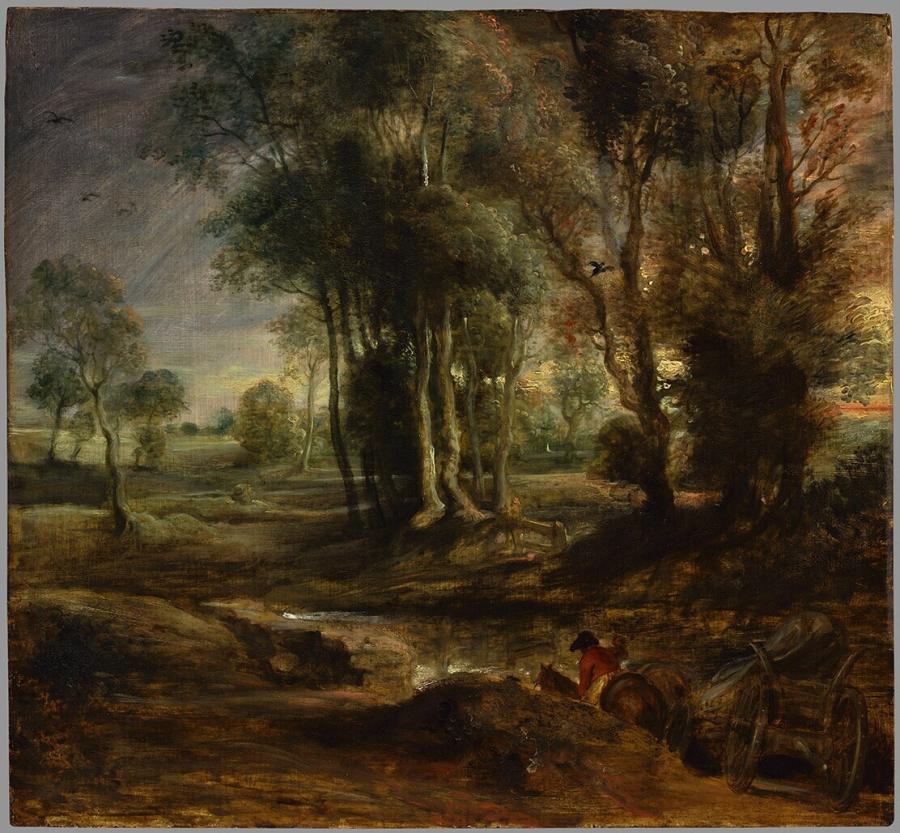 Avondlandschap met boerenkar