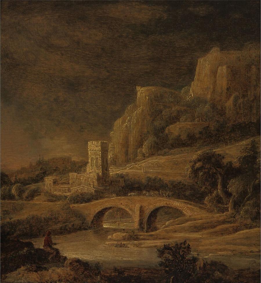 Landschap met brug en kasteel