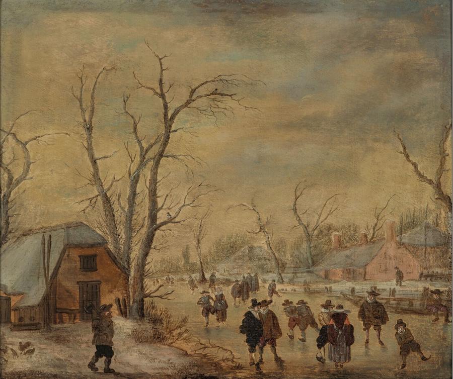 Wintergezicht met schaatsenrijders