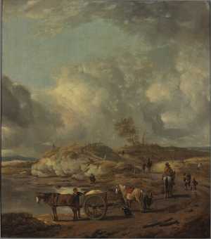 dune-landscape-with-horse-and-wagon-and-horsmen
