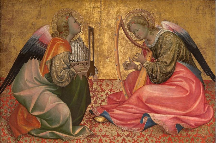 Two Seated Angels Making Music