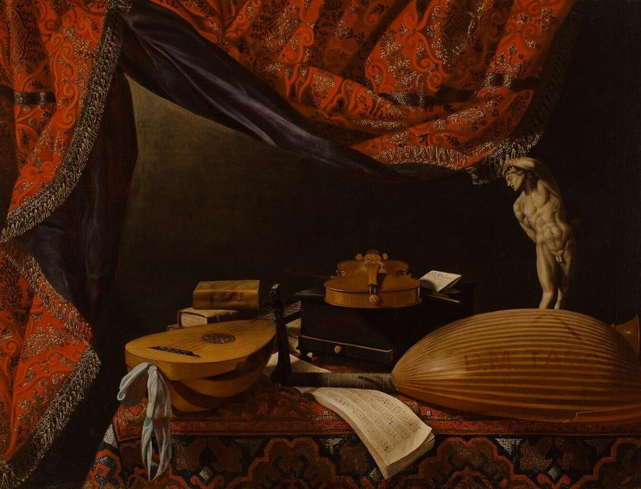 Still Life with Musical Instruments, Books and Sculpture