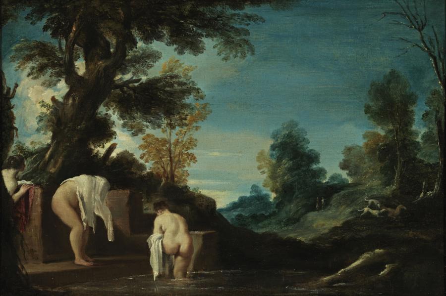 Landschap met badende vrouwen