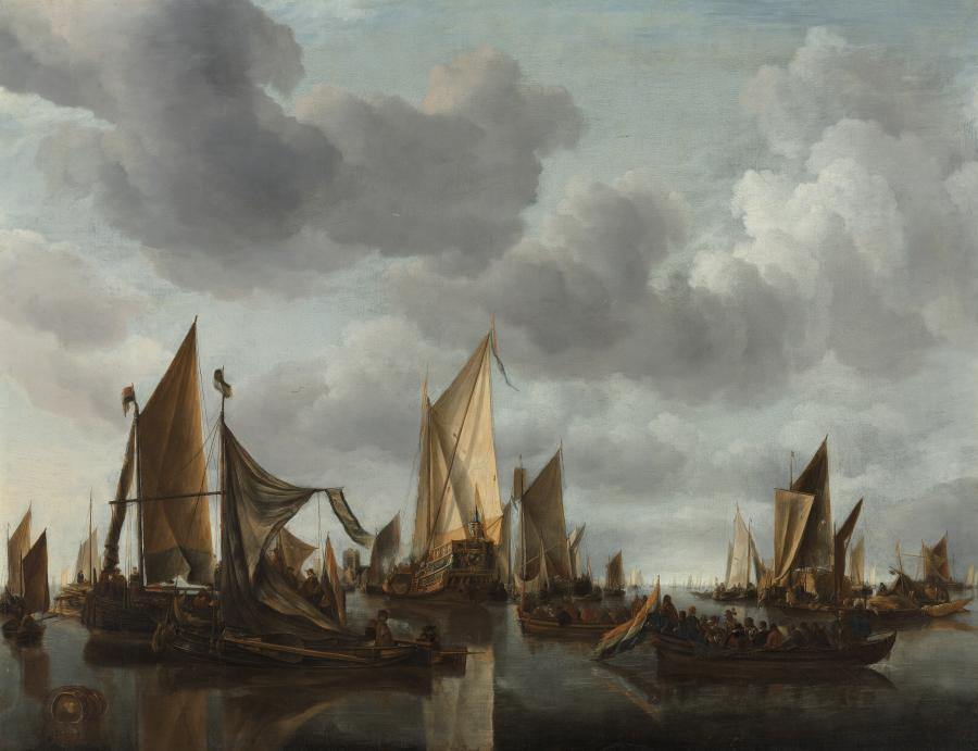 Calm sea with sailing ships