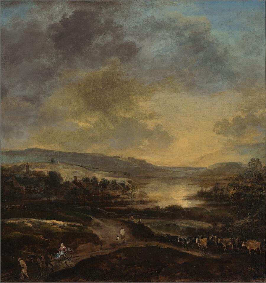 Hilly landscape at sunset