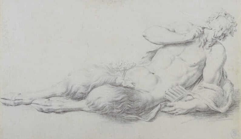Een achteroverleunende satyr,  naar een terracotta sculptuur van Francis van Bossuit