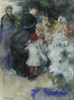 two-ladies-with-children-on-a-flower-market
