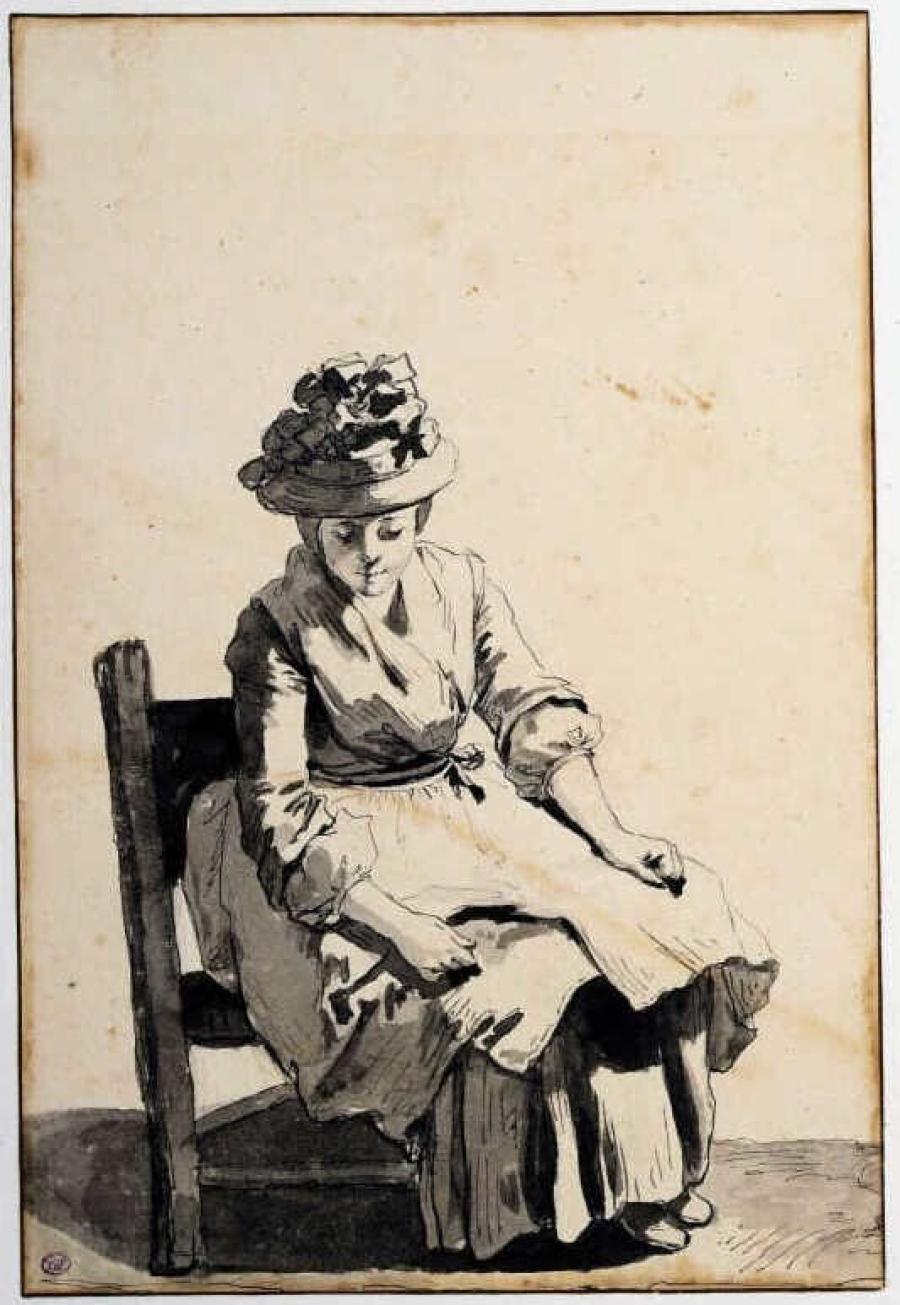 Seated Female Flower Seller in Local Dress of Parma