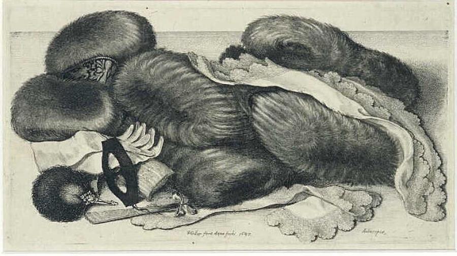 Stilleven met mofjes, handschoenen en halsdoeken