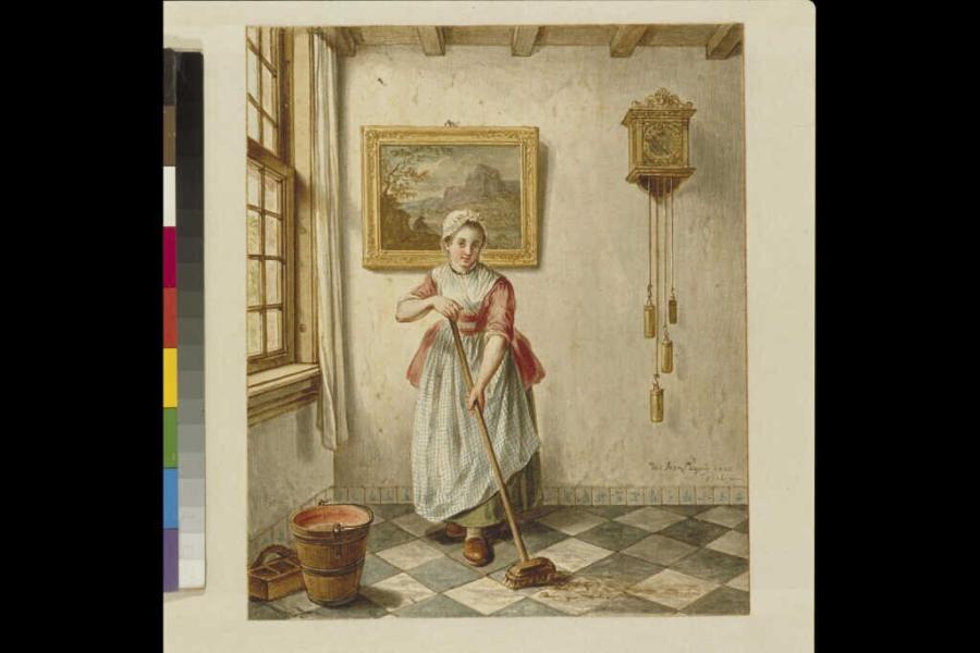 Interior with Sweeping Maid