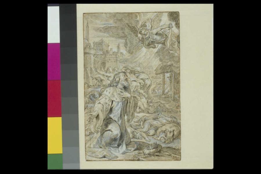 The penitent King David, begging for the end of the plague