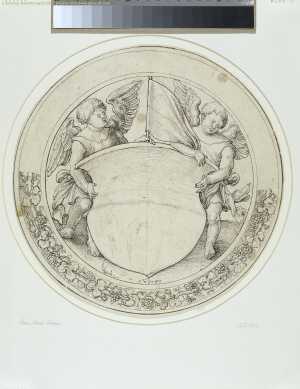 design-for-a-roundel-with-a-coat-of-arms-supported-by-two-putti-holding-a-flag-within-an-ornamental-border