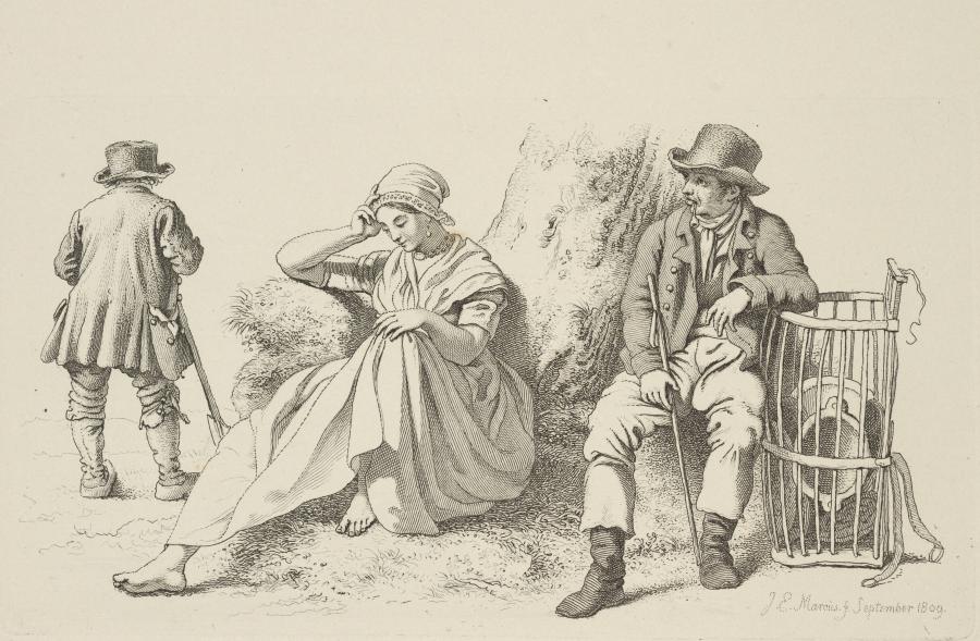 A Sitting Girl, a Pottery Seller and a Man with a Spade