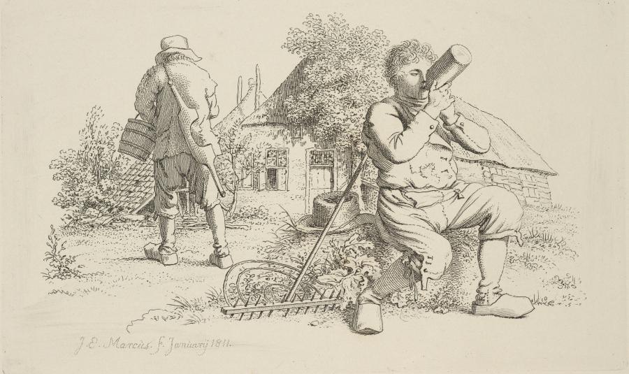 Landscape with a Drinking and a Walking Man