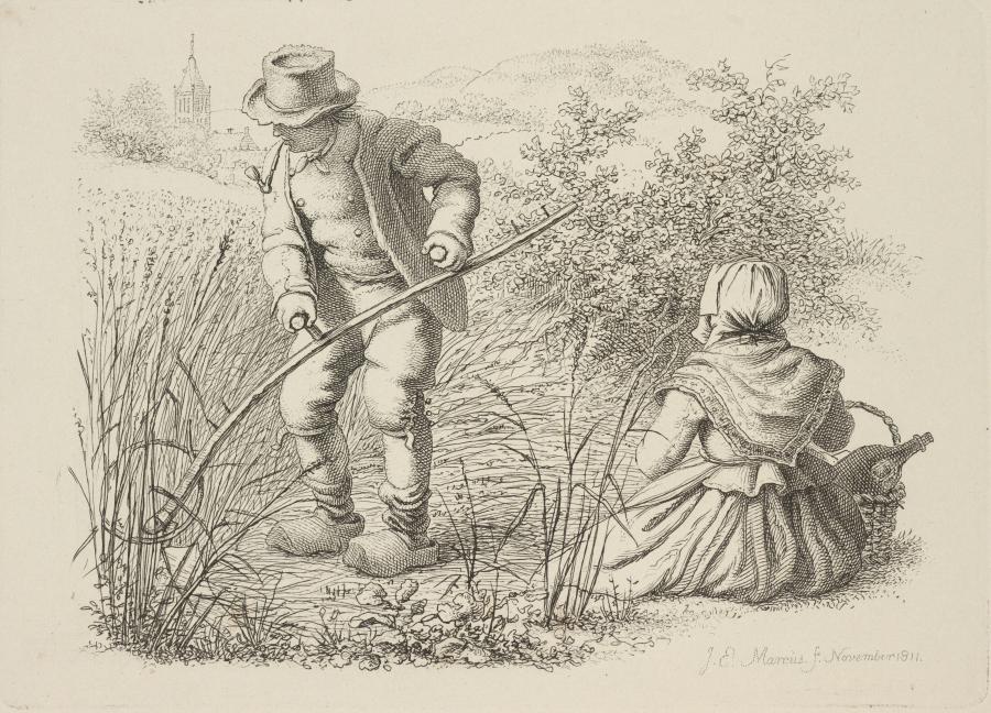 A Peasant Mowing Rye and a Resting Woman