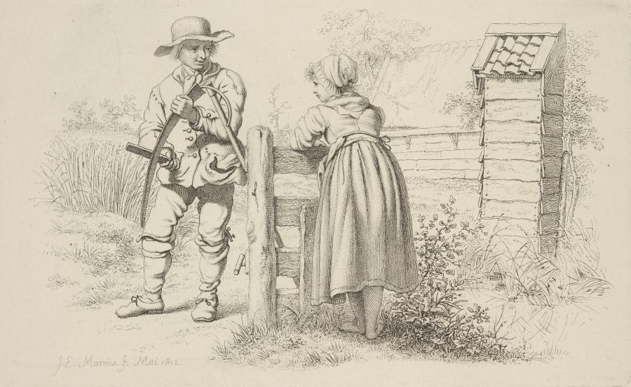 A Mower Conversing with a Peasant Woman
