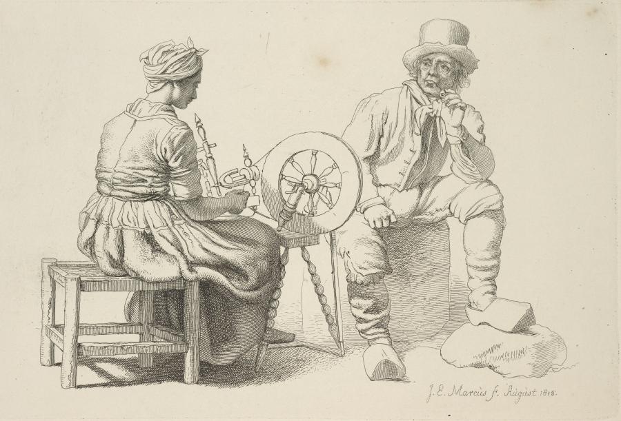 A Woman Spinning and a Man Smoking