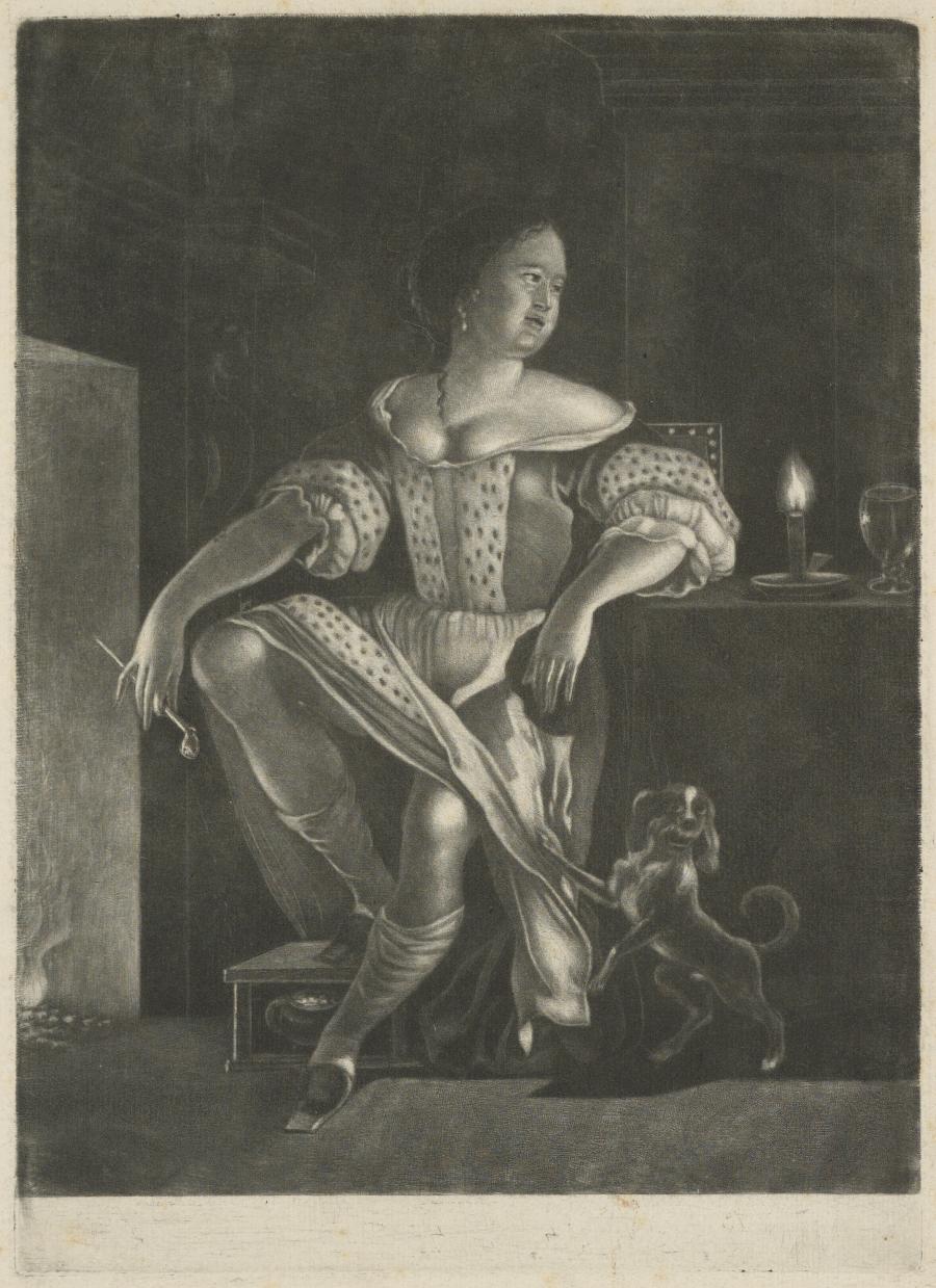 Sitting Woman with a Pipe and a Dog